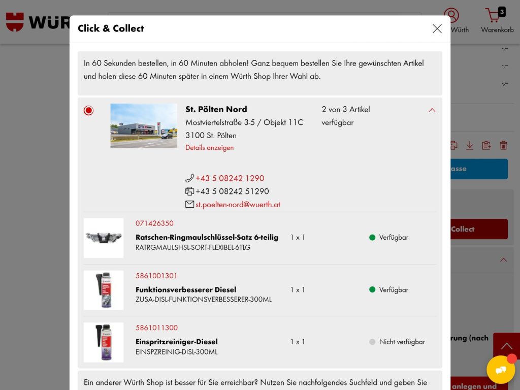 Lieferung an den Shop inkl. Click & Collect mit Genehmigung